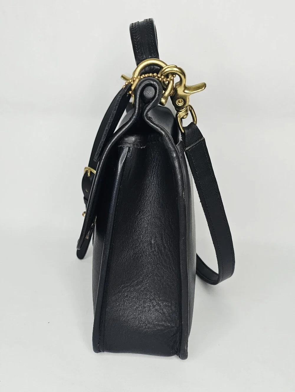 Coach Vintage Willis Black Leather Top Handle Satchel Purse